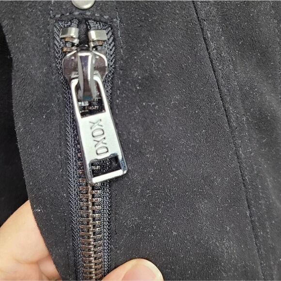 Faux Suede Xoxo Biker Style Zip Up Black Jacket Size Medium - Picture 6 of 7